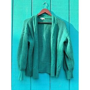 Cocovive Emerald Green Cable Knit Open Front Cardigan Balloon Sleeve‎ Sweater M